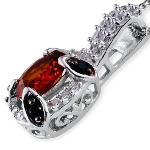 Citrine Black Thai Spinel Prong Sterling Silver Platinum Gemstone Necklace 20” - Picture 1 of 4
